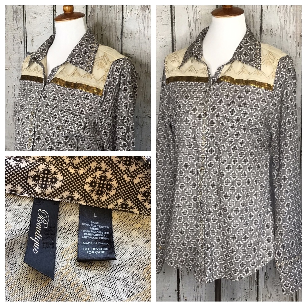 BKE boutique sheer embellished western shirt